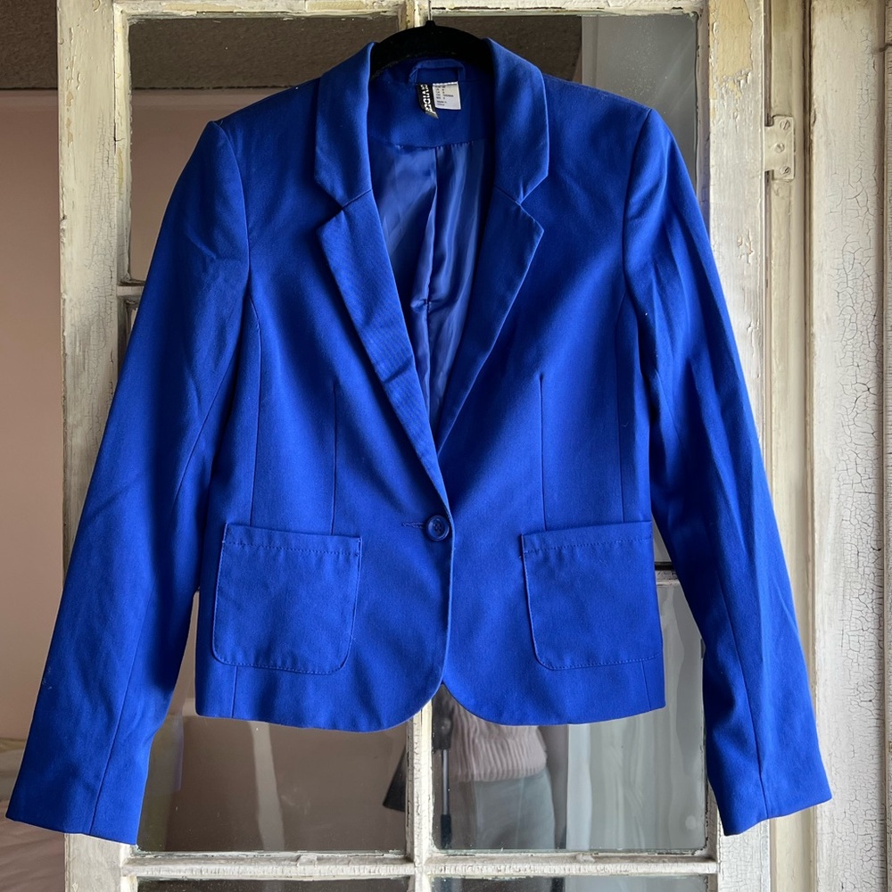 H&M Cobalt Blue Front Patch Pocket Single Button Blazer